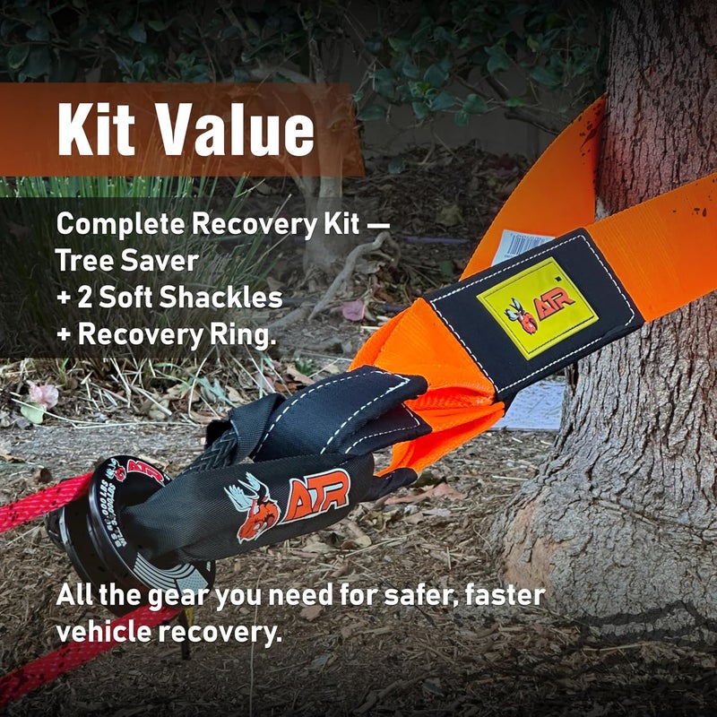 ATR Off-Road Recovery Kit – Tree Saver Strap 3.5”x8ft (36,000 lbs) + (2) ½”x24” Soft Shackles + Recovery Ring (66,000 lbs) – Heavy Duty Tow Strap Set for Truck, Jeep, SUV, 4x4, ATV - Image 2